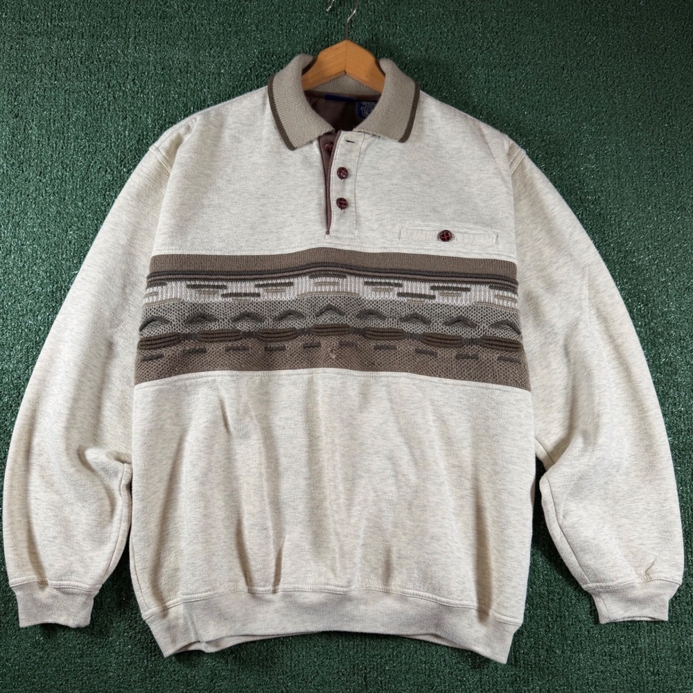 John Blair Pullover Sweatshirt Mens Large Beige Good Aztec Pattern Fleece